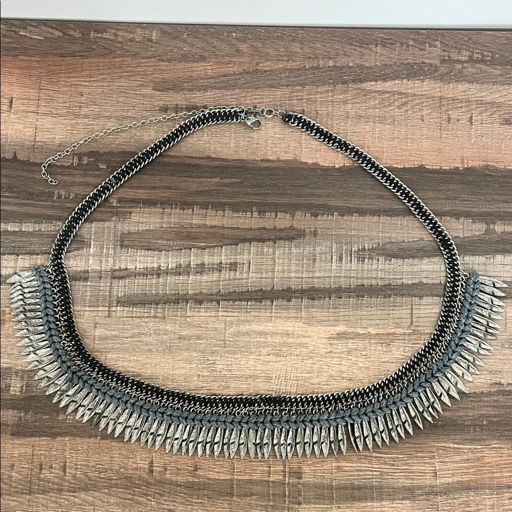 Statement Silver and Black Spike Collar Necklace
